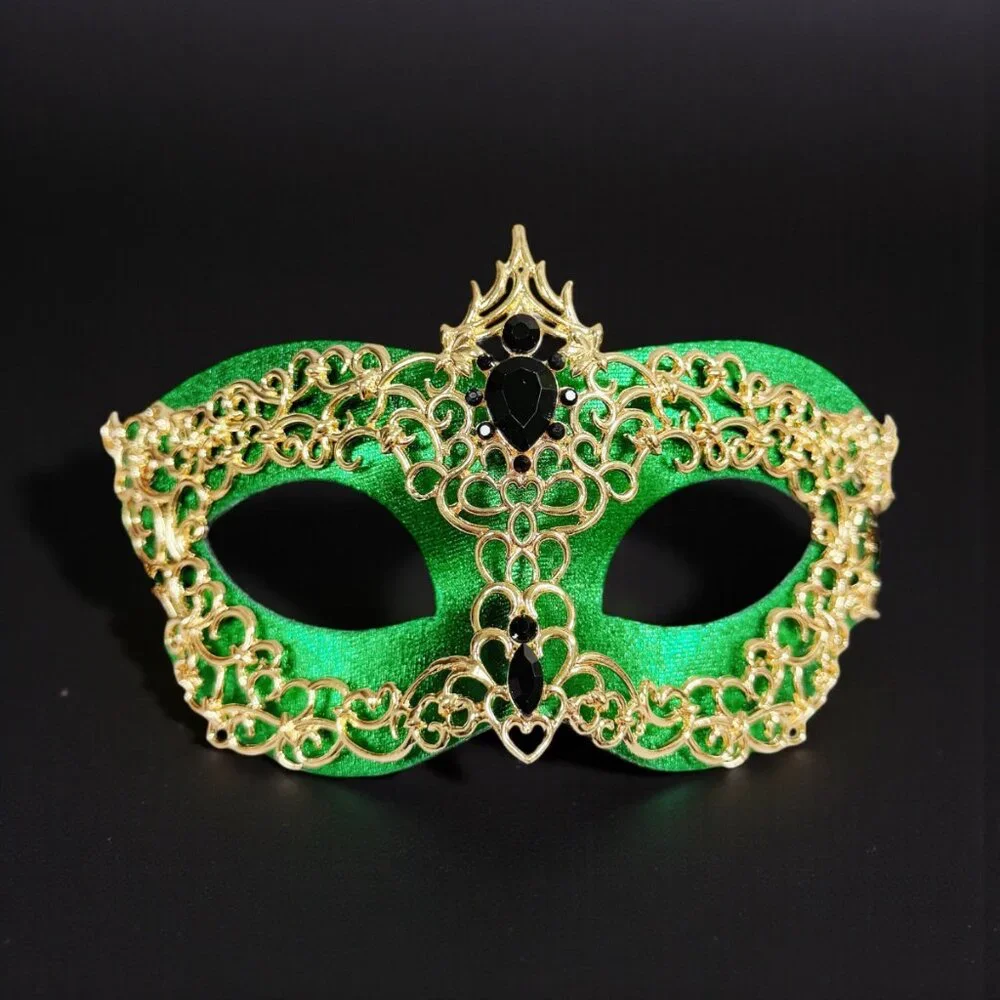 Men's masquerade mask, masquerade ball mask, Gold Green masquerade Mask, 2 in 1